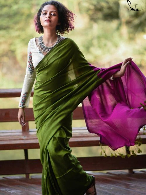 Green And Purple Soft Cotton Saree|Passion|Suta