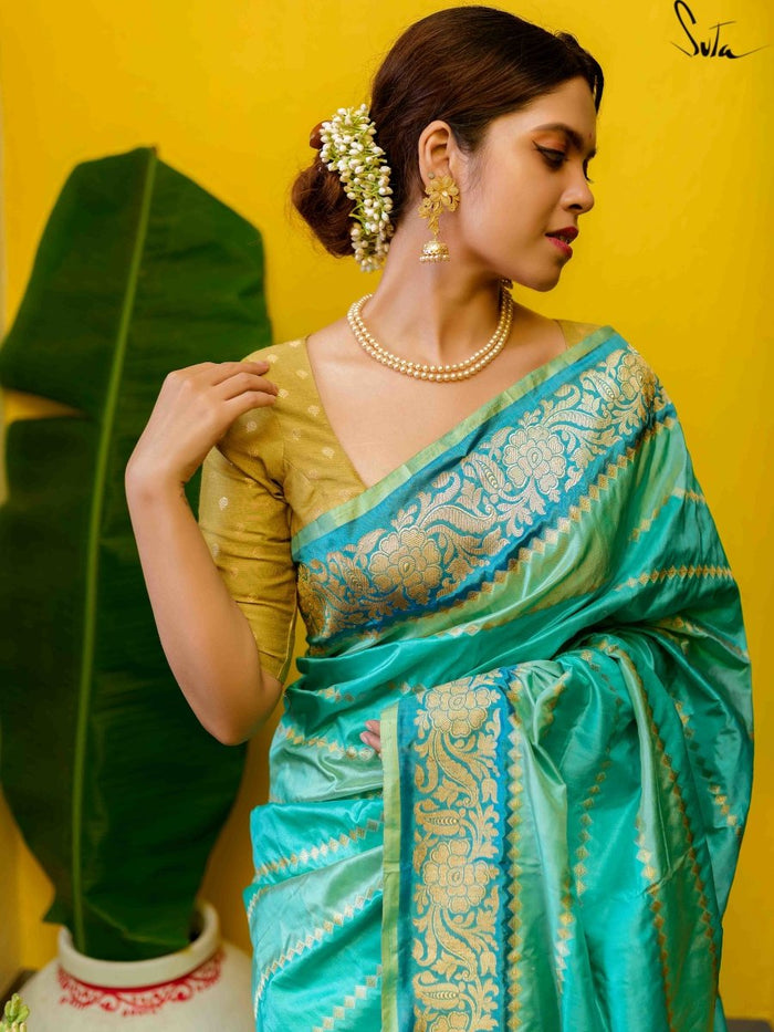 Elbow Sleeve Green Silk Blouse|Pital Si Roshni|Suta