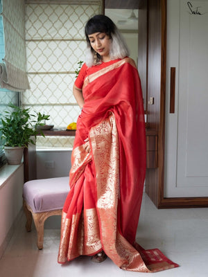 Red Cotton Silk Designer Saree With Blouse|Regal High|Suta