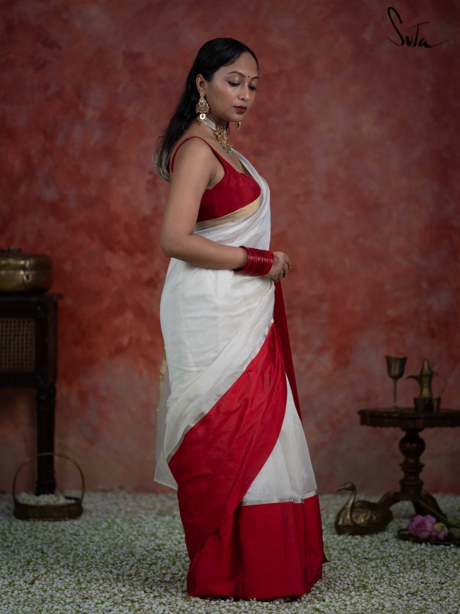 Durga puja Special (Red & White Saree)