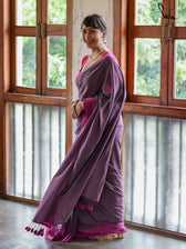 Mauve Handloom Cotton Begumpuri Saree|She Captivating|Suta