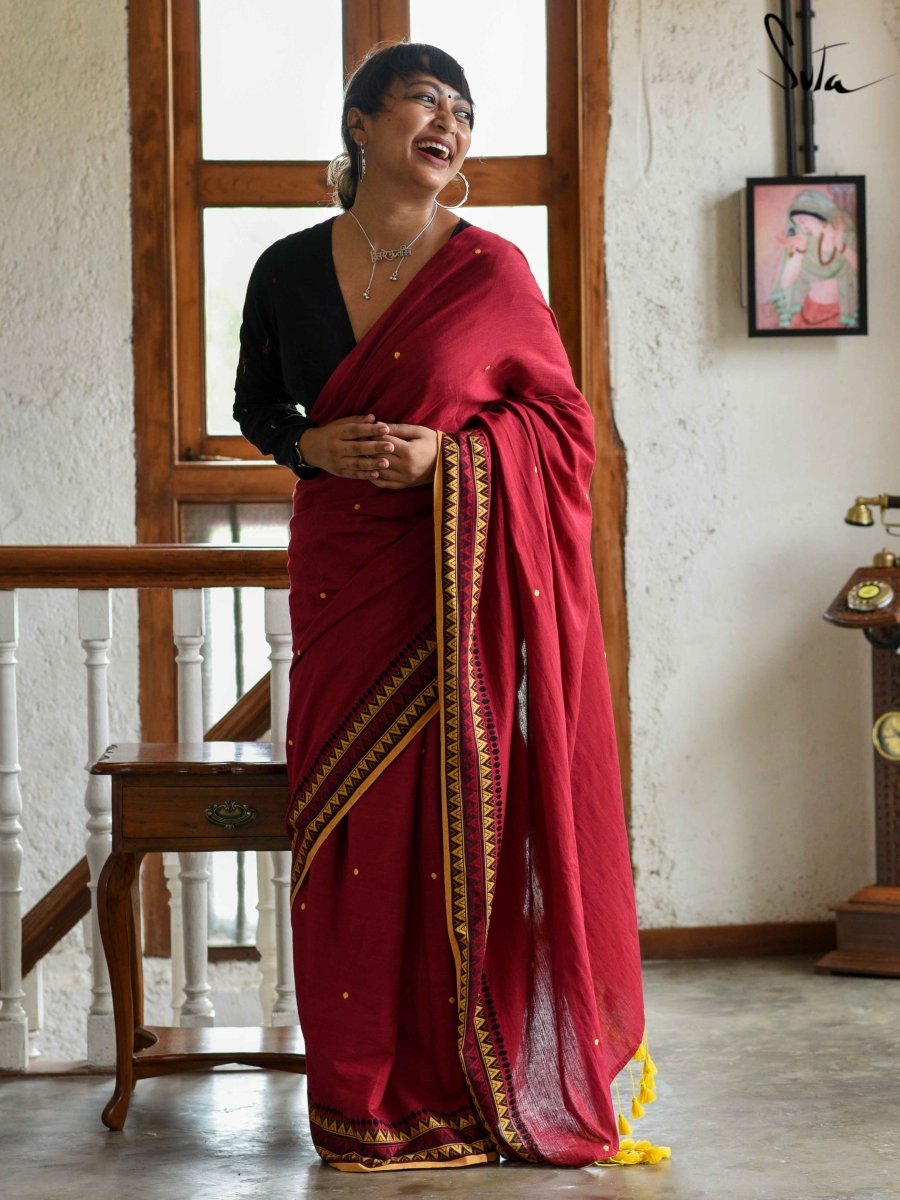 Maroon & Black Chanderi Silk Saree | Sakhi Fashions – sakhifashions