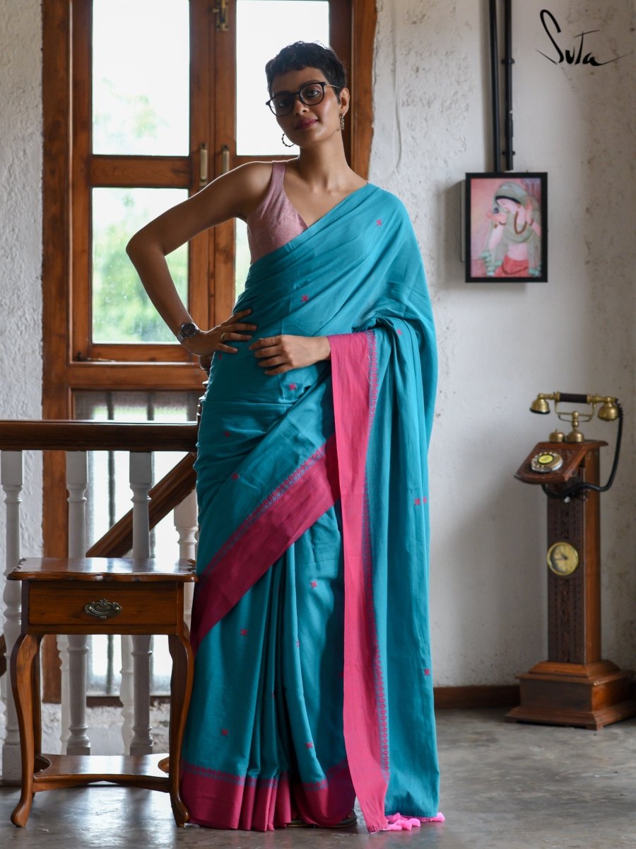 Green Handloom Cotton Saree|Call Of The Wind|Suta