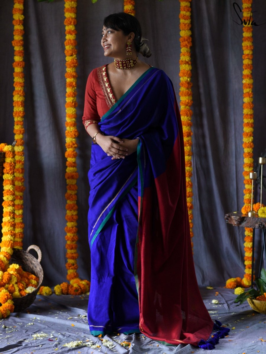 Buy Women & Girls Woven Art Silk Saree With Blouse Piece (MF-04_Royal Blue  & Red) at Amazon.in