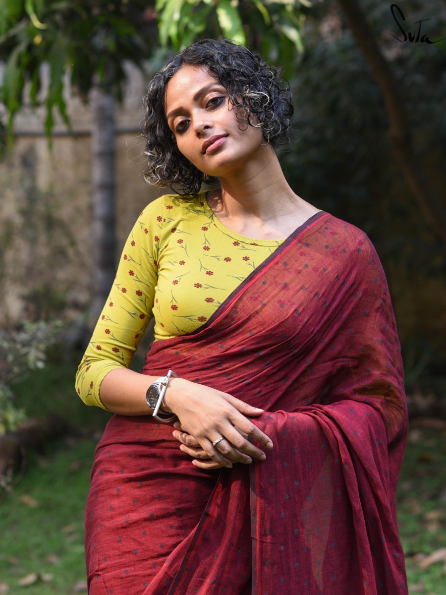 Cherry Red Cocktail Saree – Anuki.in