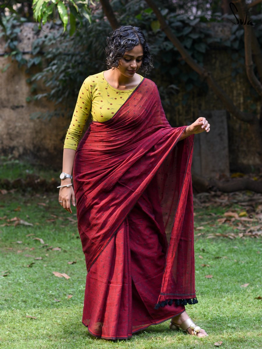 Cherry Red Patola Silk Woven Saree | Leemboodi