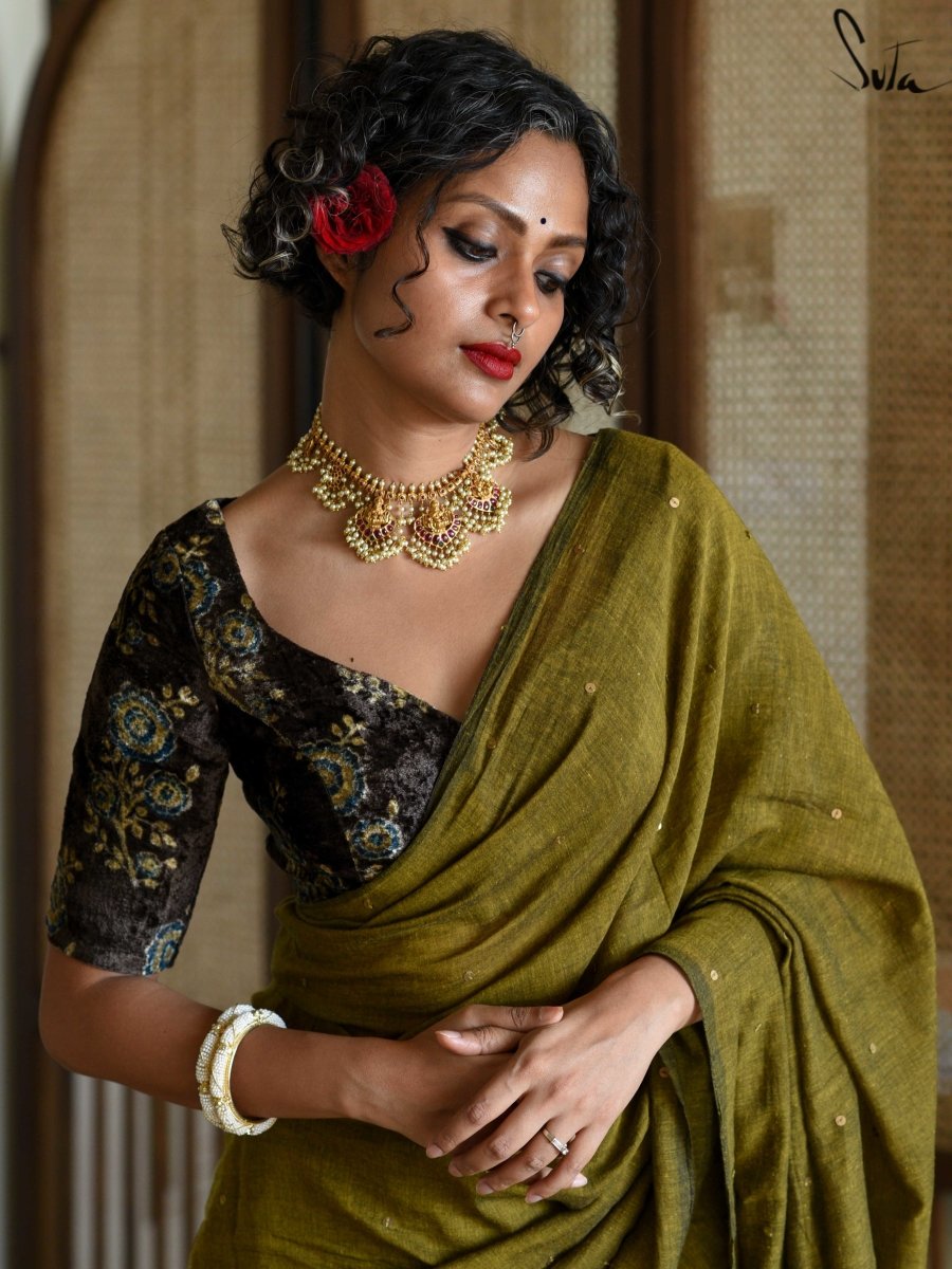 Black Crepe Silk Saree With Heavily Embroidered Blouse – kreationbykj