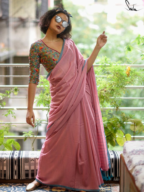 Viscose Cotton Saree In Pink|The Precious Pink Feather|Suta