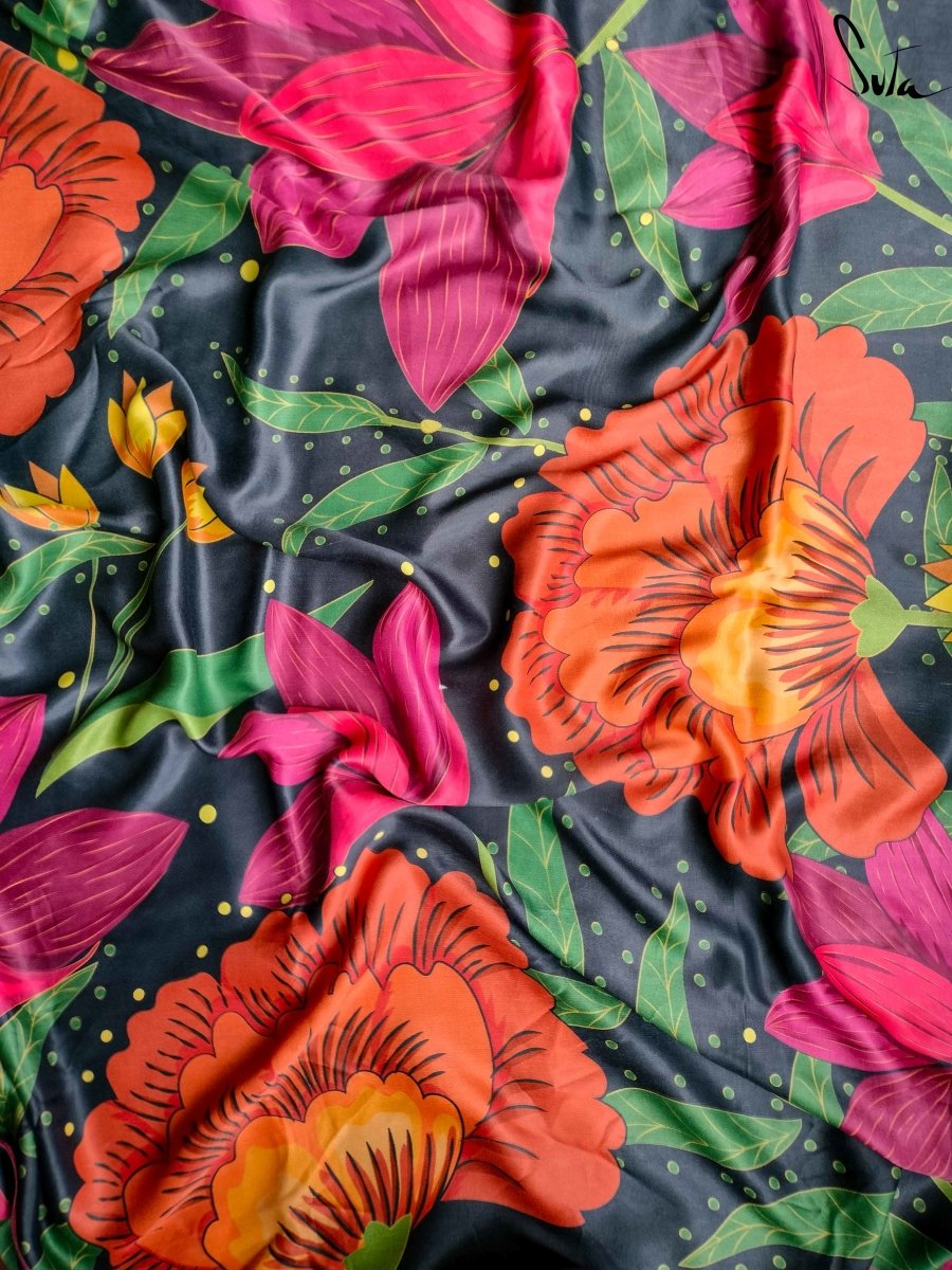 Modal Printed Floral Saree In Multicolor|Treasured Blooms|Suta