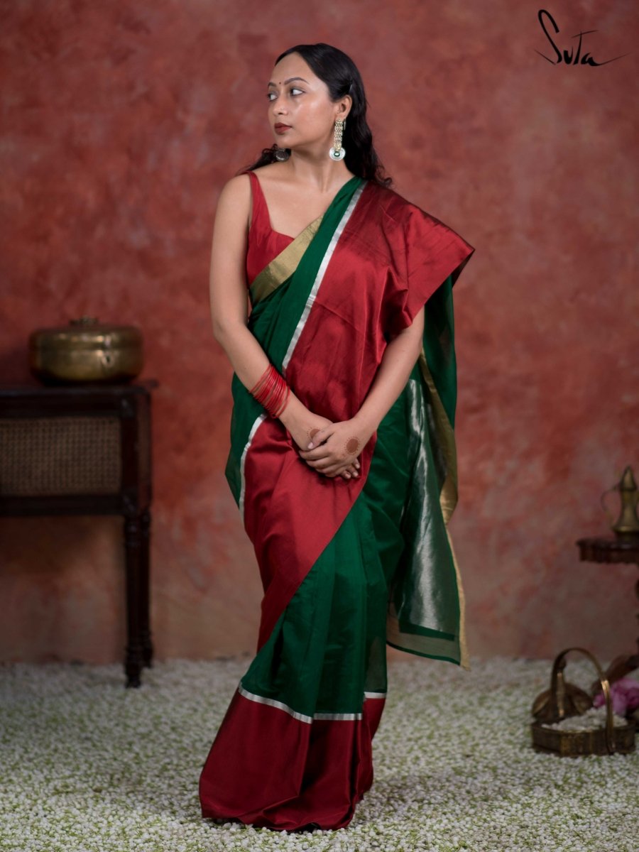 Ruby Pink & Green Woven Celebrities Designer Saree with Embroidered Si –  zarikaariindia.com