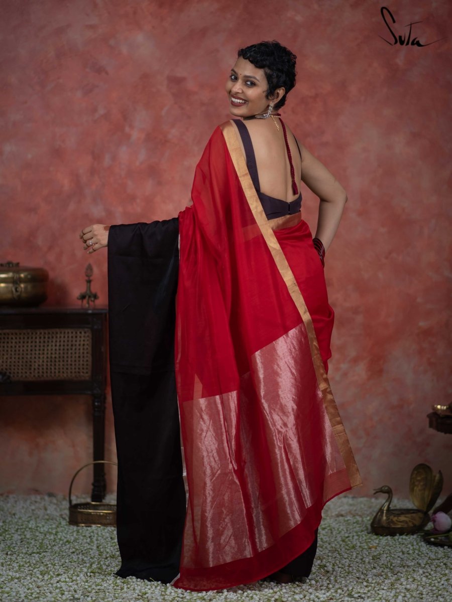 combination of black red sarees - Google Search | Black and red saree,  Party wear sarees, Saree designs