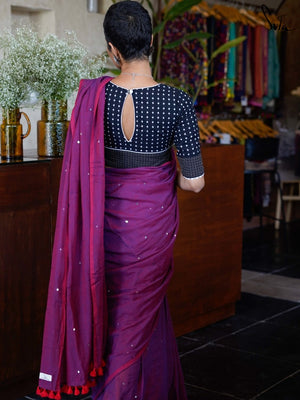 Mul Cotton Purple Saree With Sequins And Tassel|Vampire|Suta
