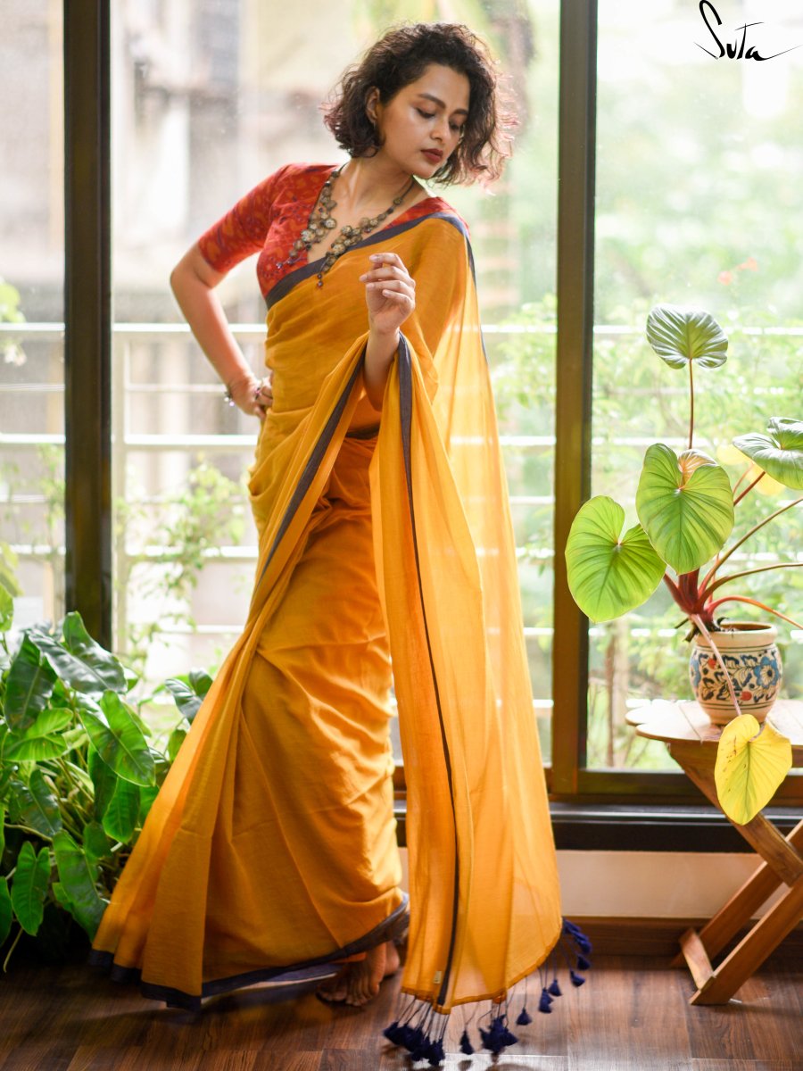 Takshathi - Yellow is one of the colour that brightens your mind and  looks.. Actress Veena Nair in takshathis outfit.. The saree is simple yet  elegant with multi colour beads and threads